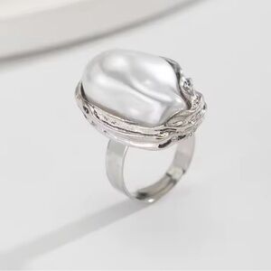 Pearl Baroque Elegant Silver White Pearl Ring